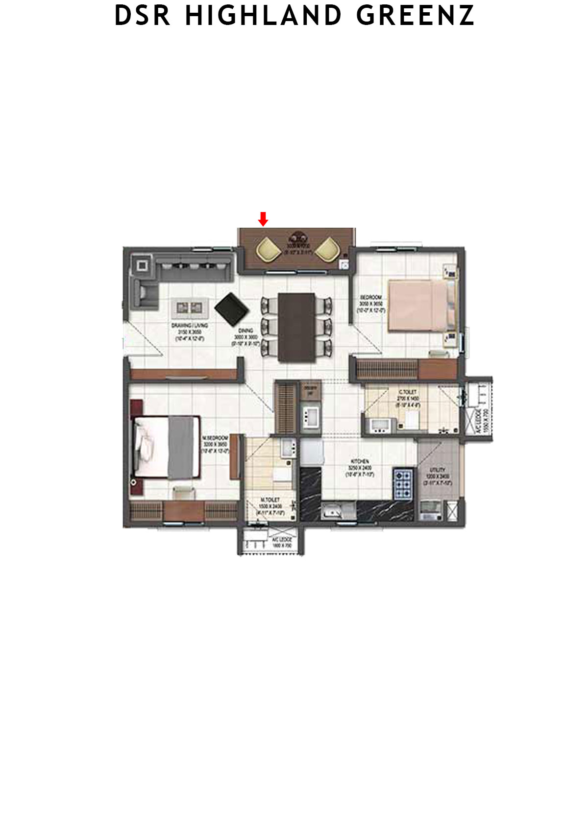 DSR Highland Greenz Tower A Wing 1 Unit 8 Floor Plan