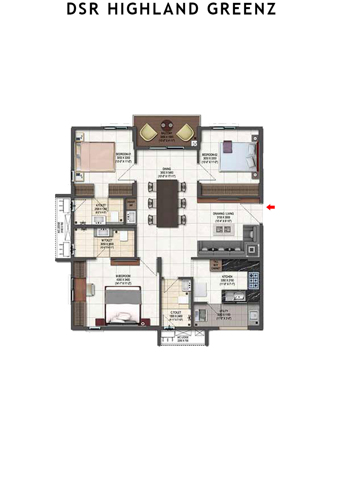 DSR Highland Greenz Tower A Wing 2 Unit 6 Floor Plan