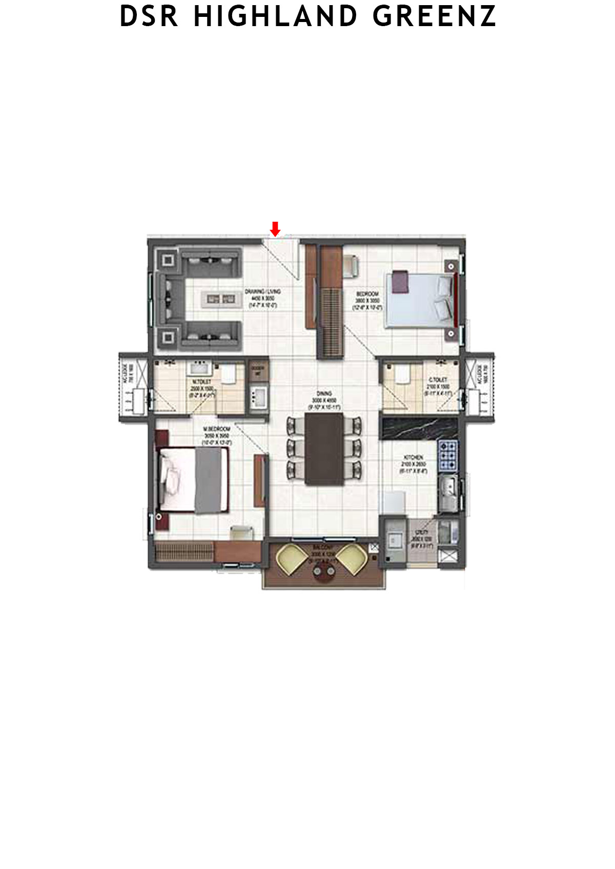 DSR Highland Greenz Tower B Wing 1 Unit 5 Floor Plan