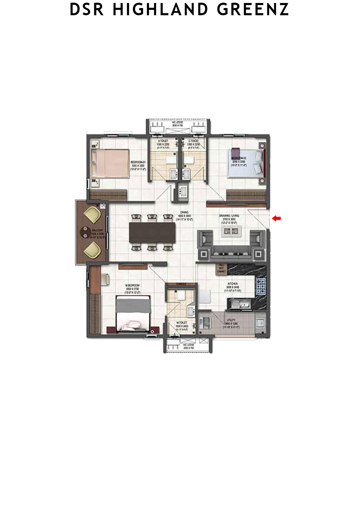 DSR Highland Greenz Tower B Wing 1 Unit 6 Floor Plan