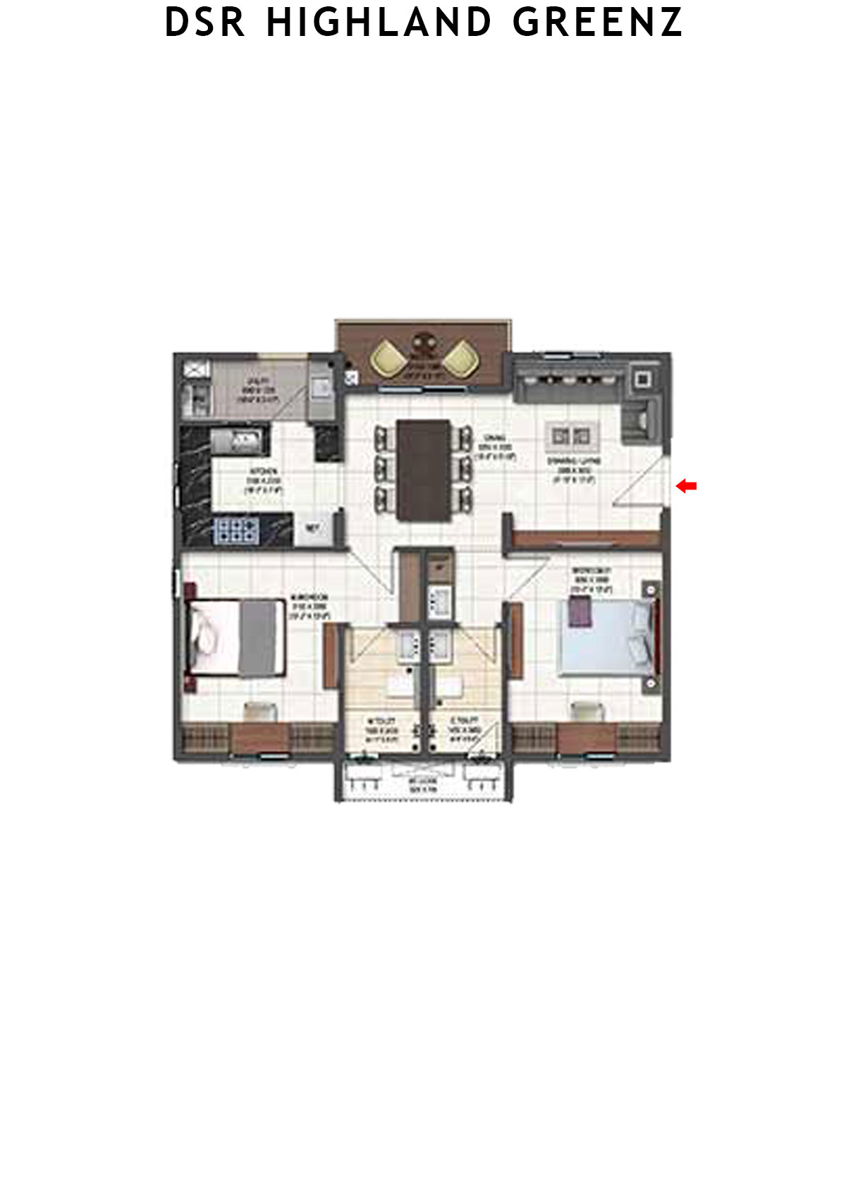 DSR Highland Greenz Tower B Wing 2 Unit 1 Floor Plan