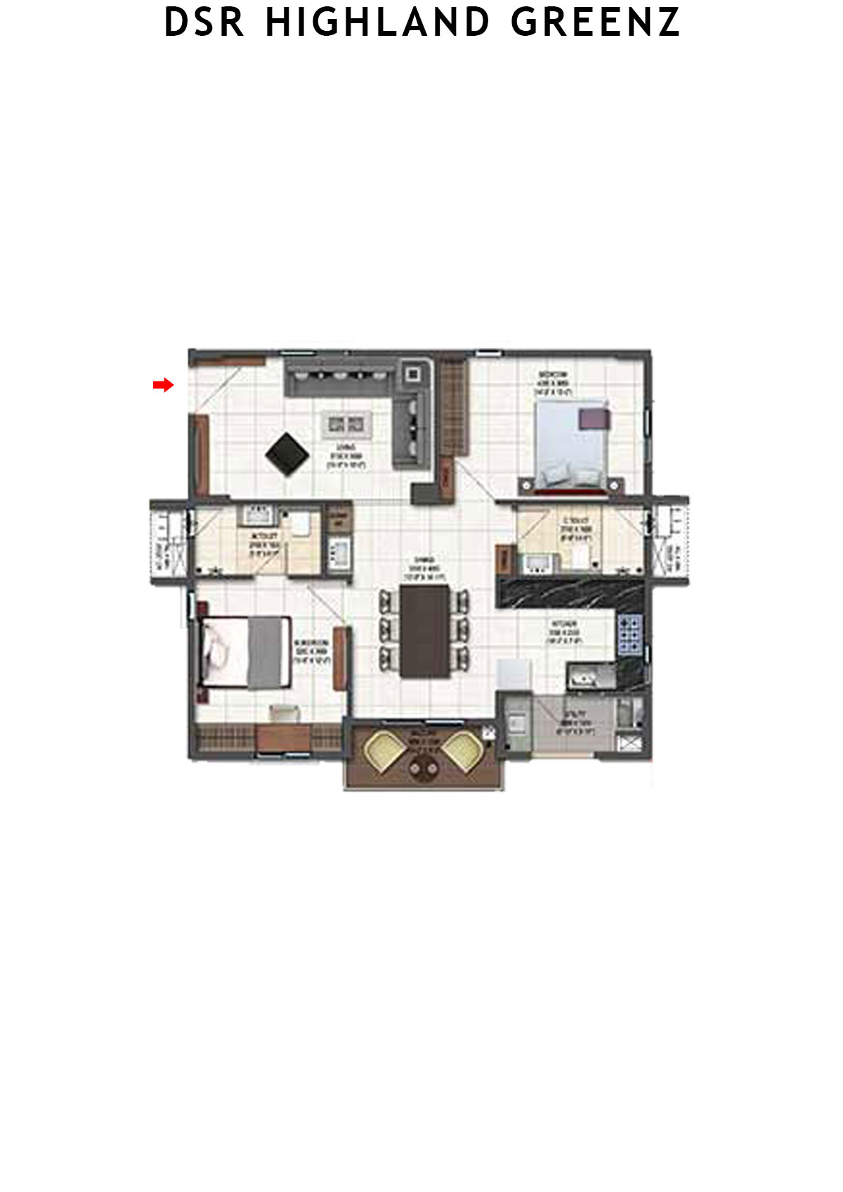 DSR Highland Greenz Tower B Wing 2 Unit 3 Floor Plan