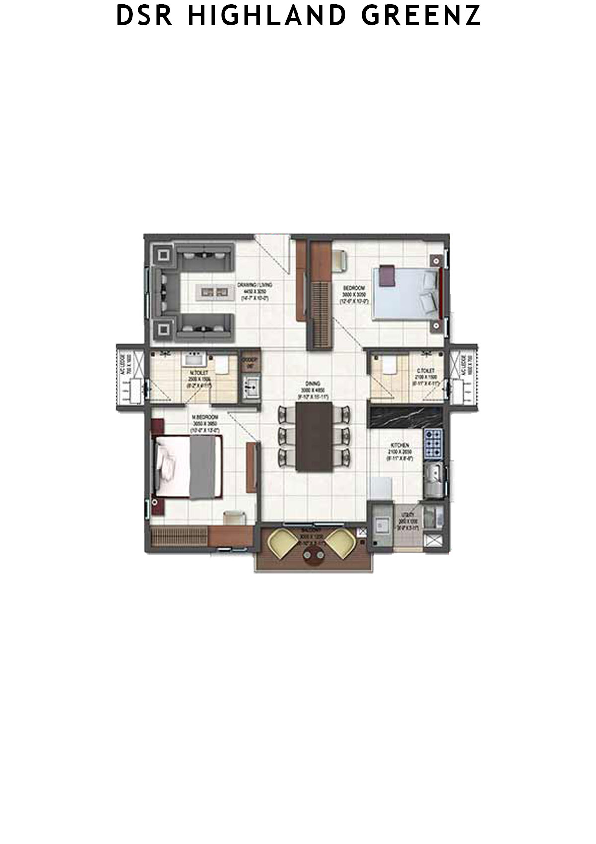 DSR Highland Greenz Tower C Wing 1 Unit 5 Floor Plan