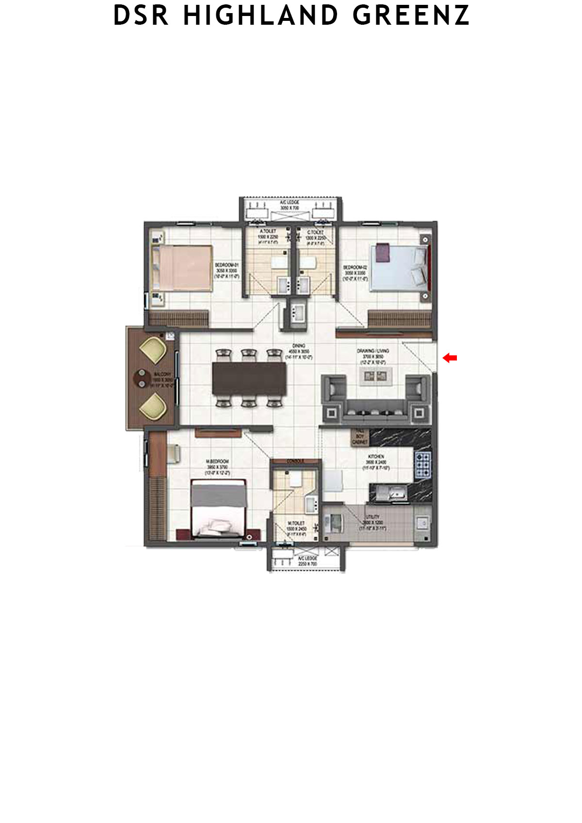 DSR Highland Greenz Tower C Wing 1 Unit 7 Floor Plan