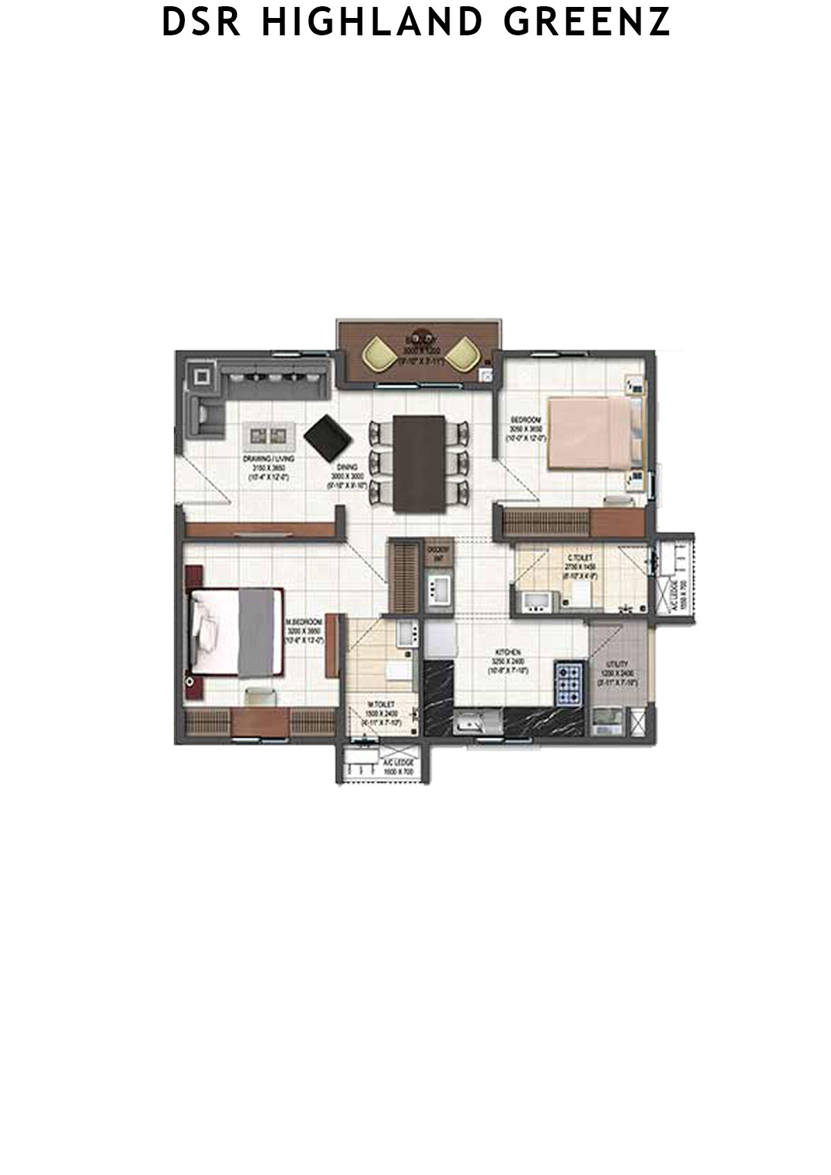 DSR Highland Greenz Tower C Wing 1 Unit 8 Floor Plan