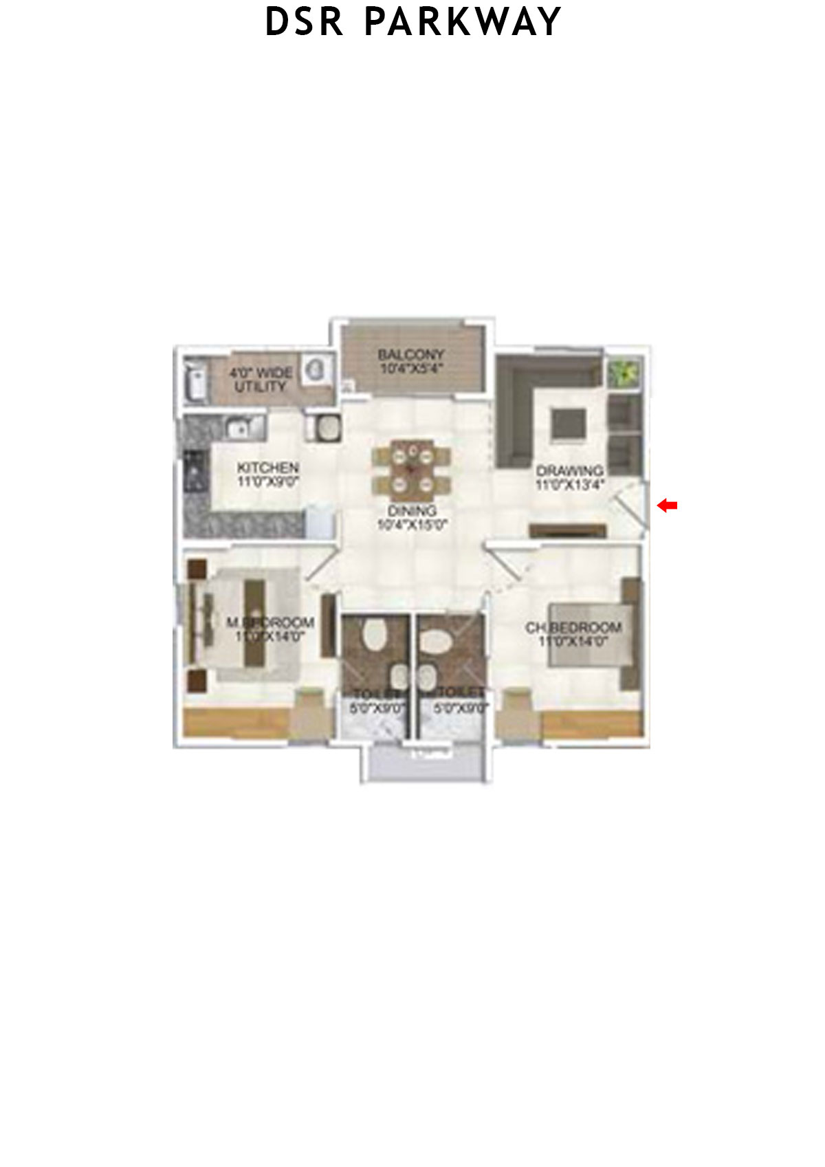 DSR Parkway Tower 1 Wing 1 Unit 1 Floor Plan