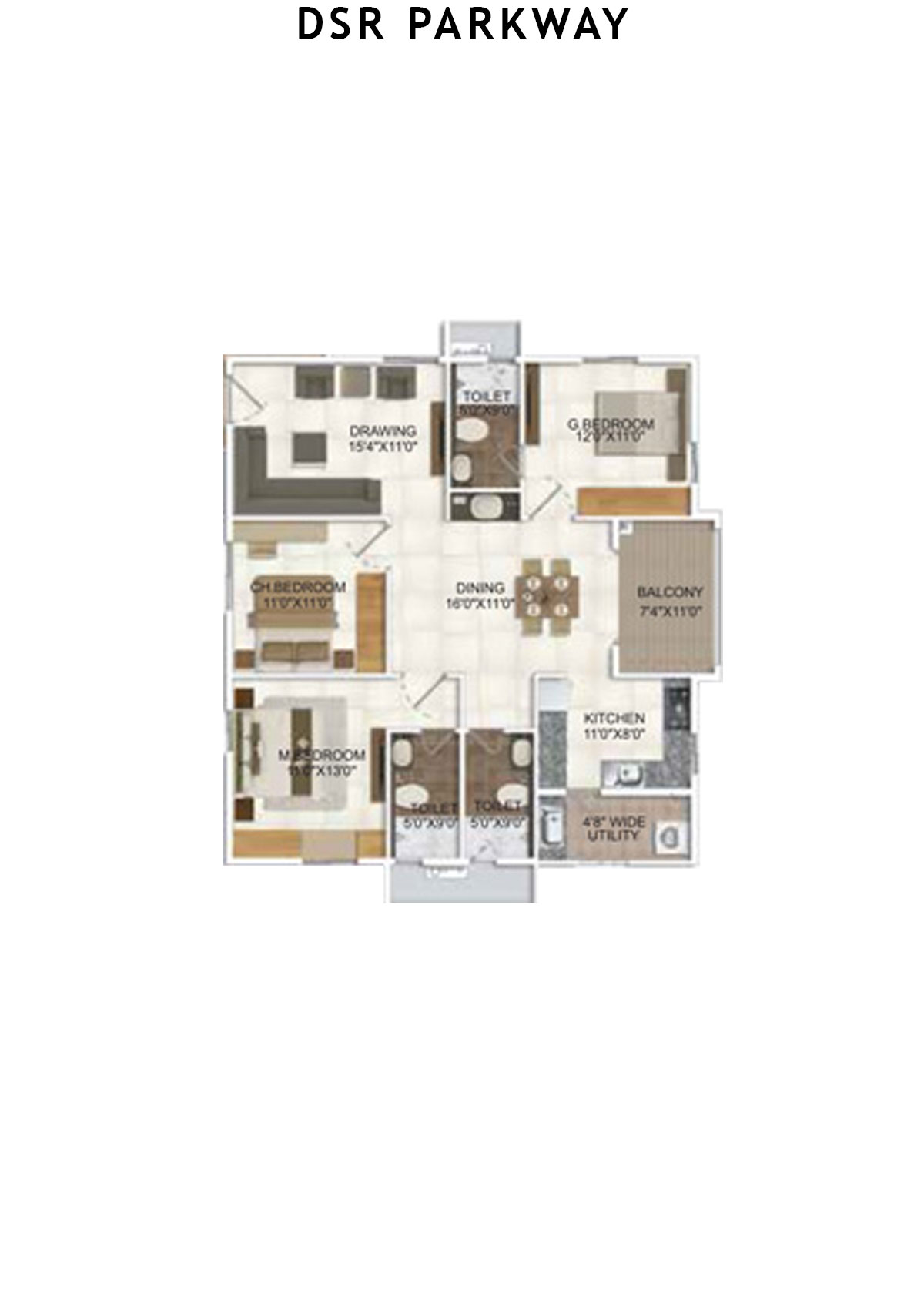 DSR Parkway Tower 1 Wing 1 Unit 4 Floor Plan