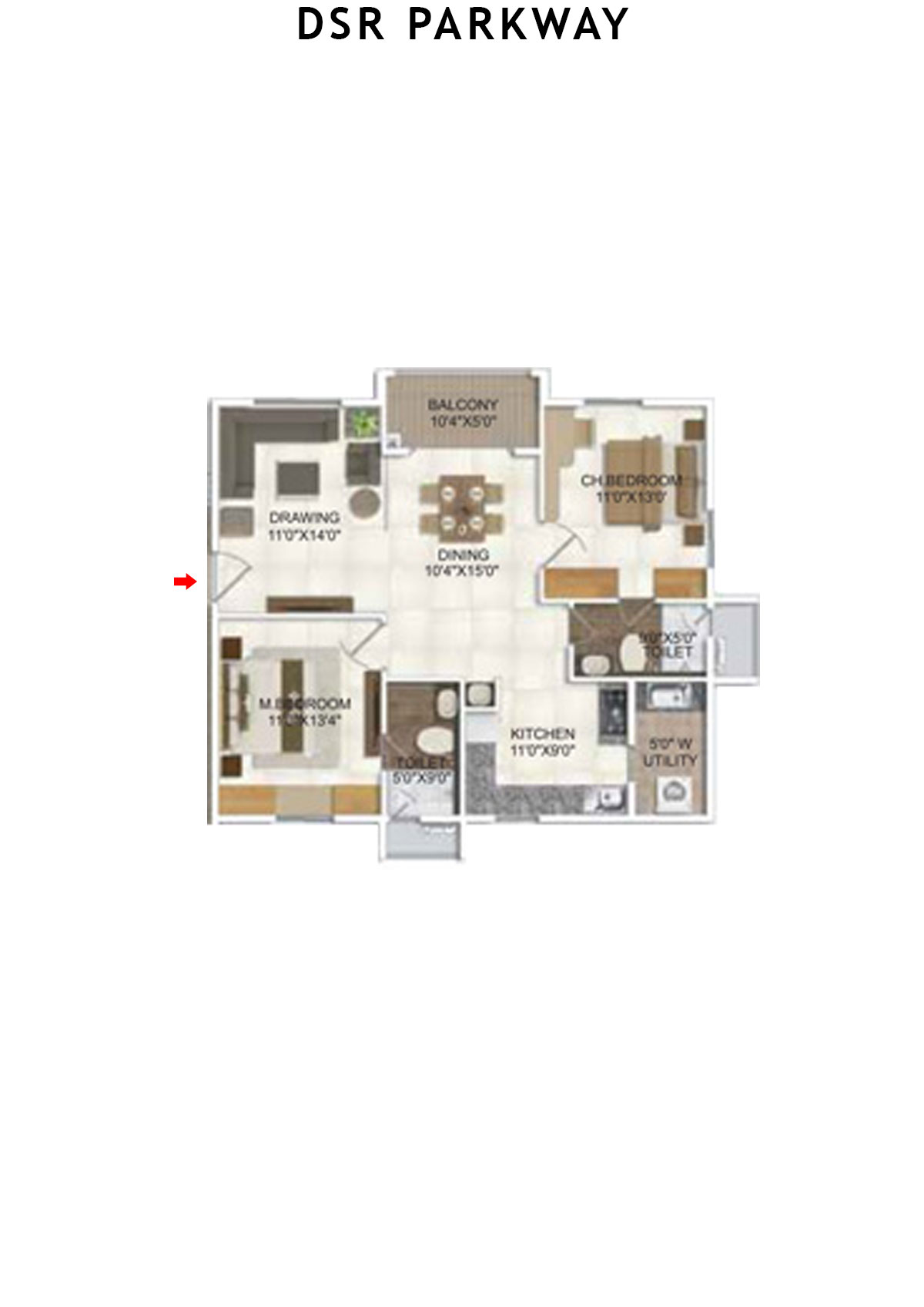 DSR Parkway Tower 1 Wing 2 Unit 1 Floor Plan