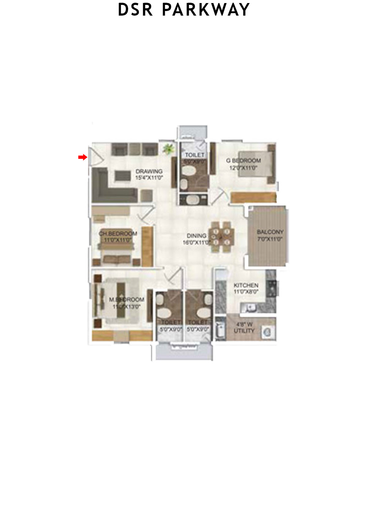 DSR Parkway Tower 1 Wing 2 Unit 2 Floor Plan
