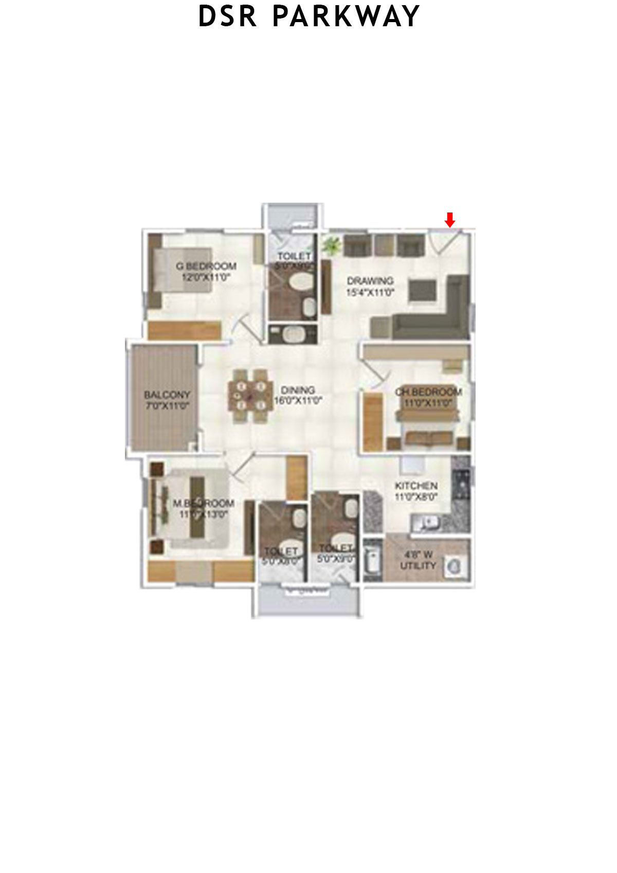DSR Parkway Tower 1 Wing 2 Unit 4 Floor Plan