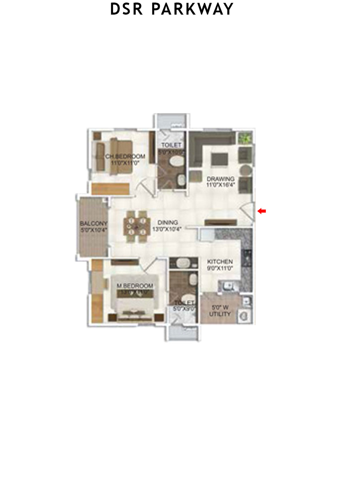DSR Parkway Tower 1 Wing 2 Unit 5 Floor Plan