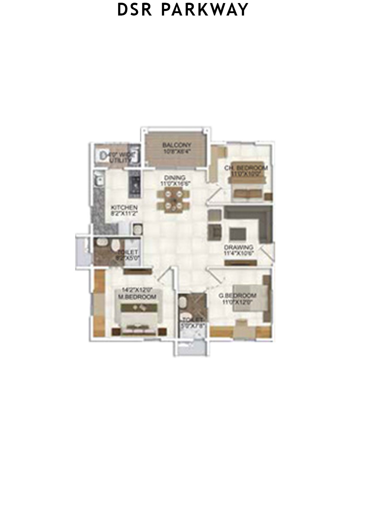 DSR Parkway Tower 1 Wing 4 Unit 1 Floor Plan