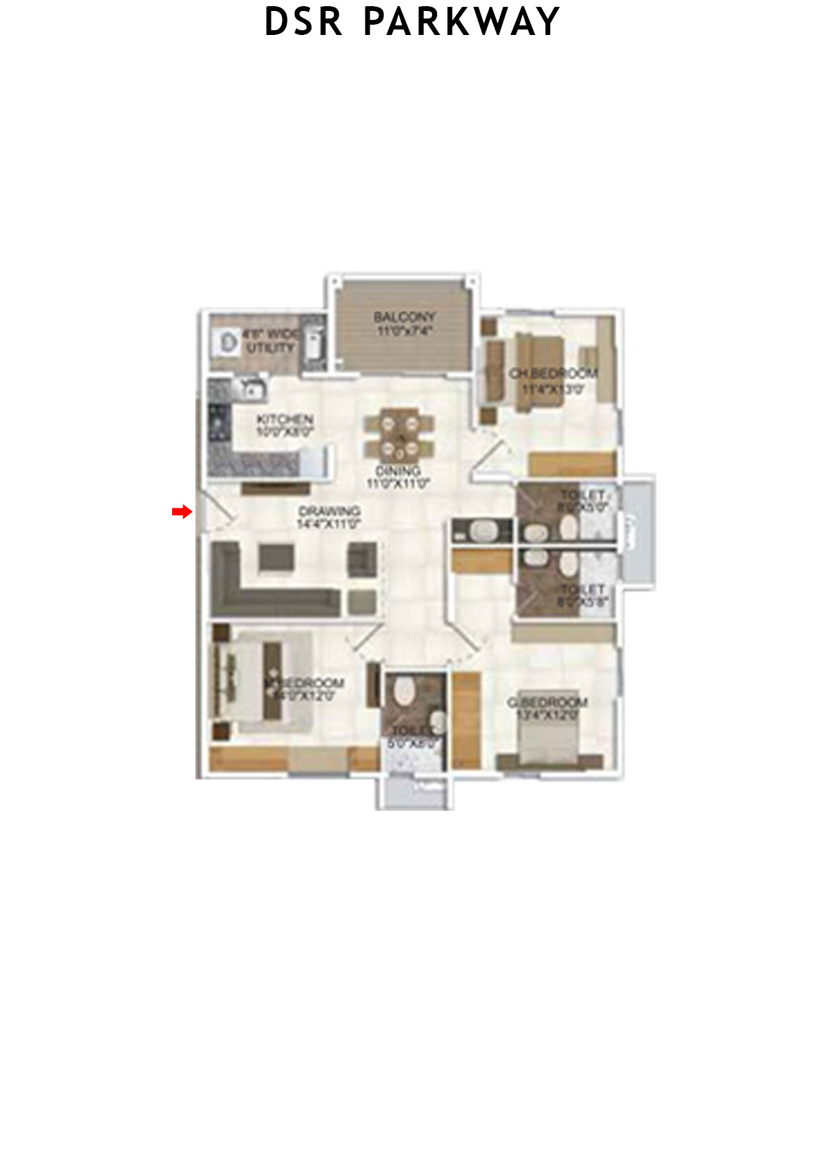 DSR Parkway Tower 1 Wing 4 Unit 2 Floor Plan