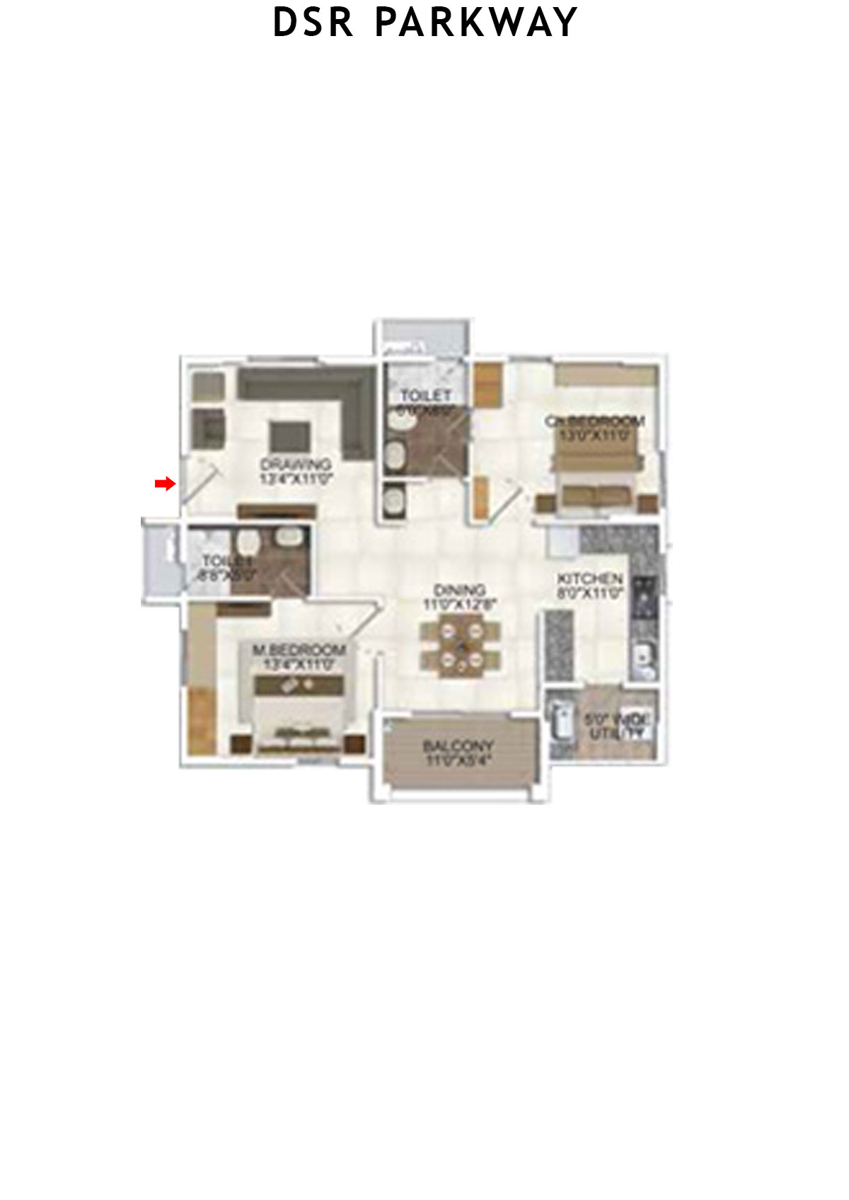 DSR Parkway Tower 1 Wing 4 Unit 3 Floor Plan