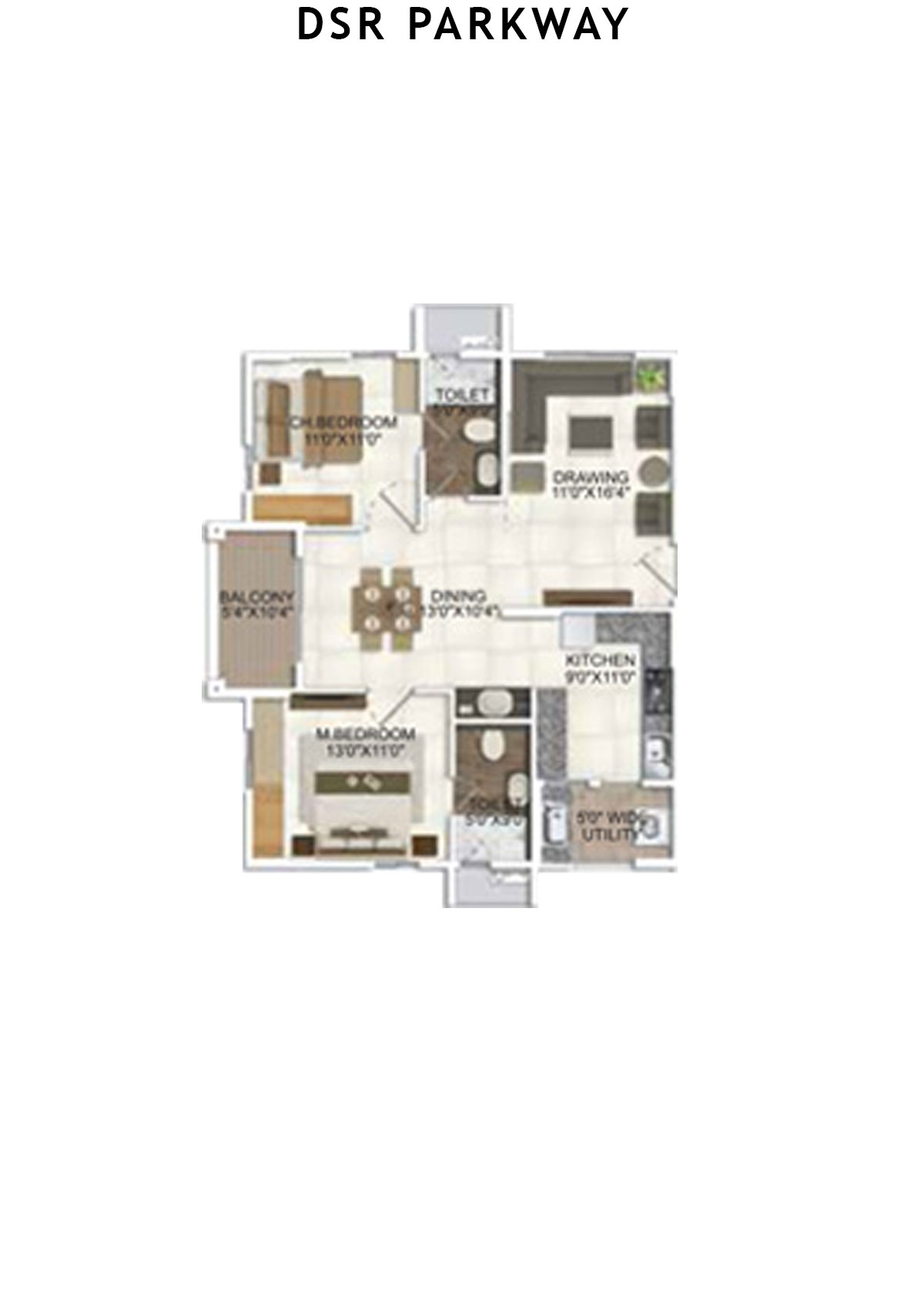 DSR Parkway Tower 1 Wing 4 Unit 5 Floor Plan
