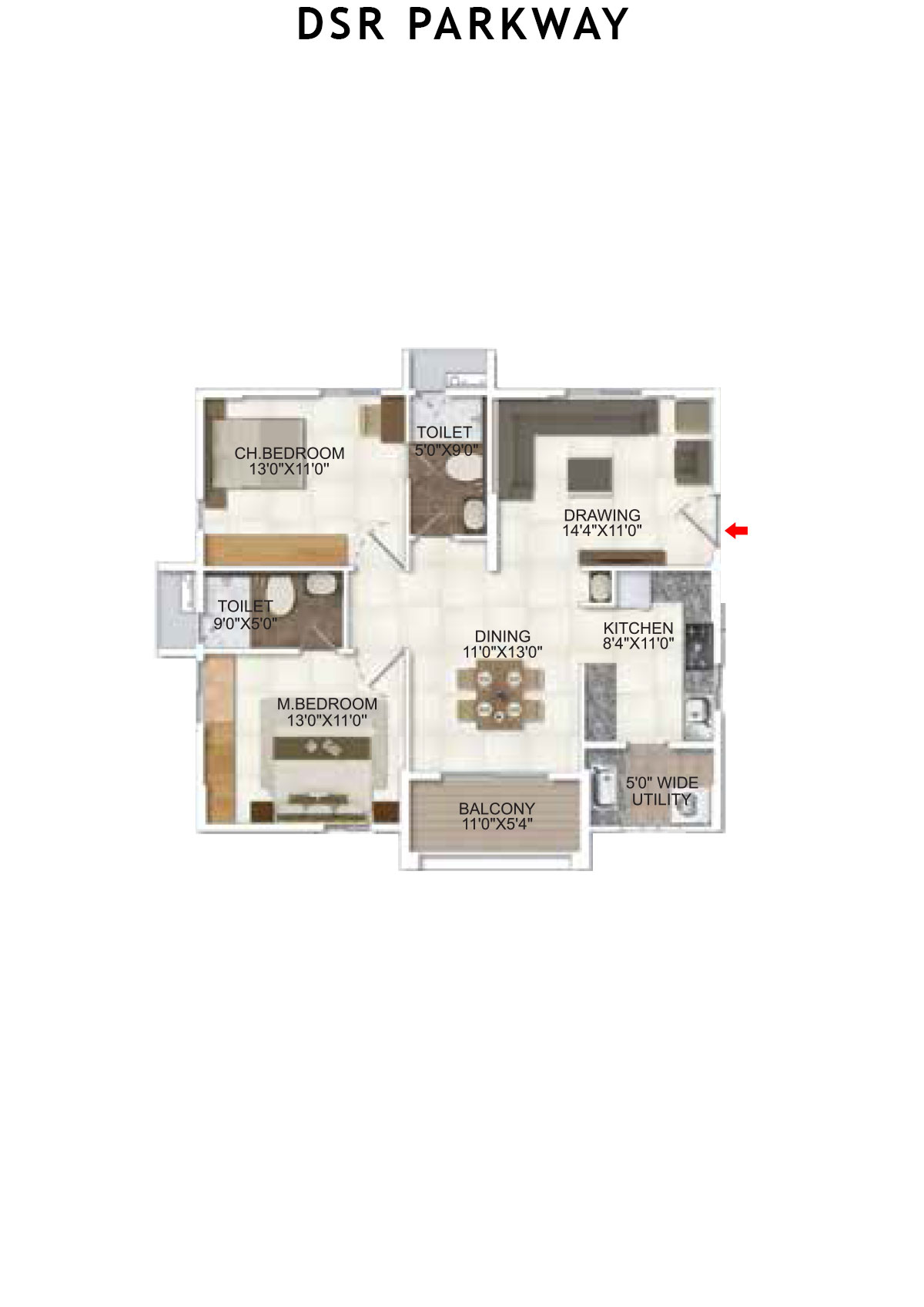 DSR Parkway Tower 1 Wing 5 Unit 1 Floor Plan