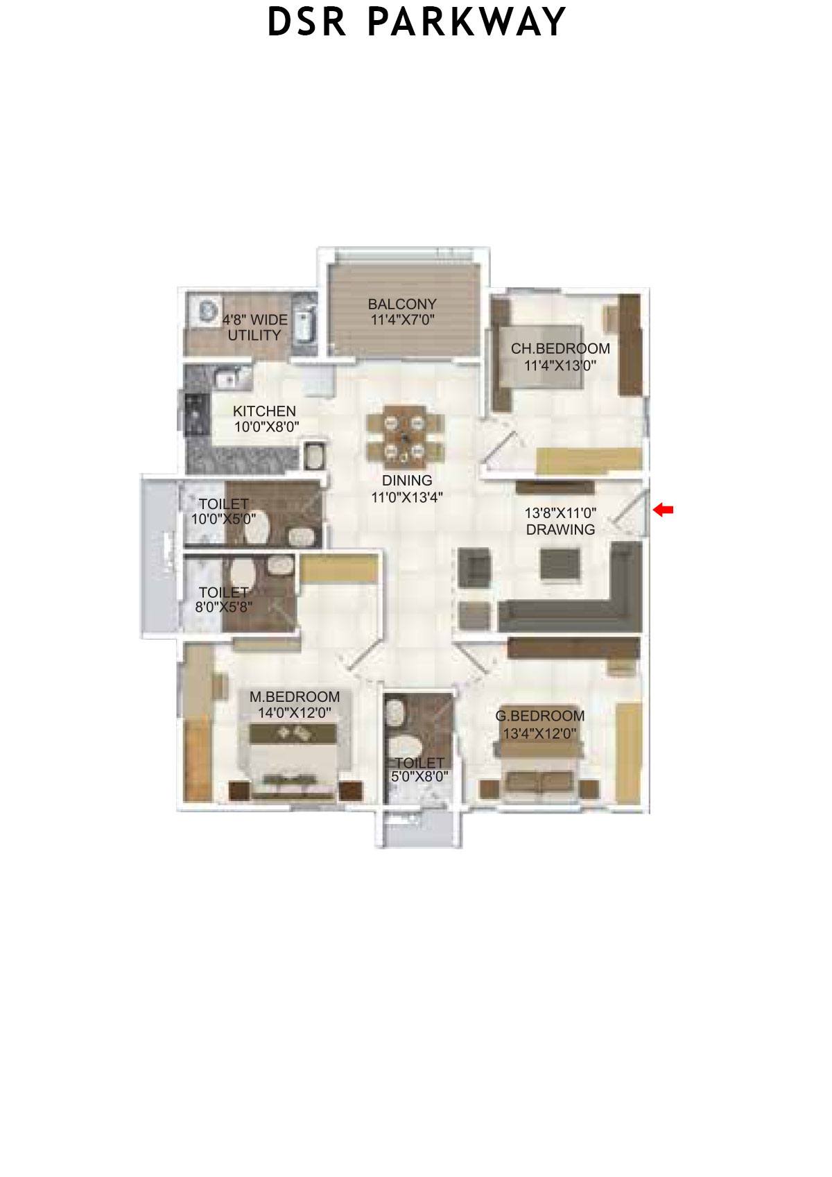 DSR Parkway Tower 1 Wing 5 Unit 2 Floor Plan
