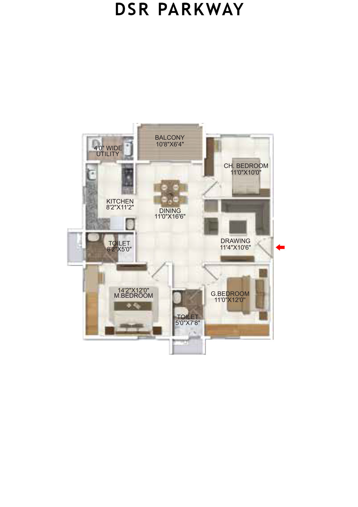 DSR Parkway Tower 1 Wing 5 Unit 3 Floor Plan