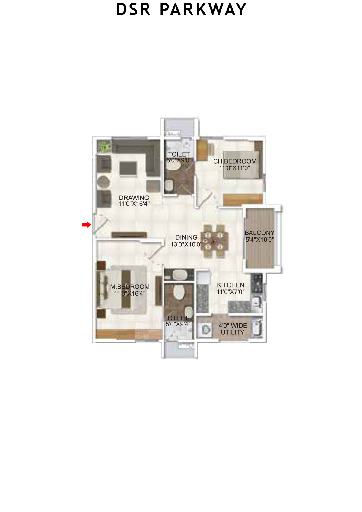 DSR Parkway Tower 1 Wing 5 Unit 5 Floor Plan