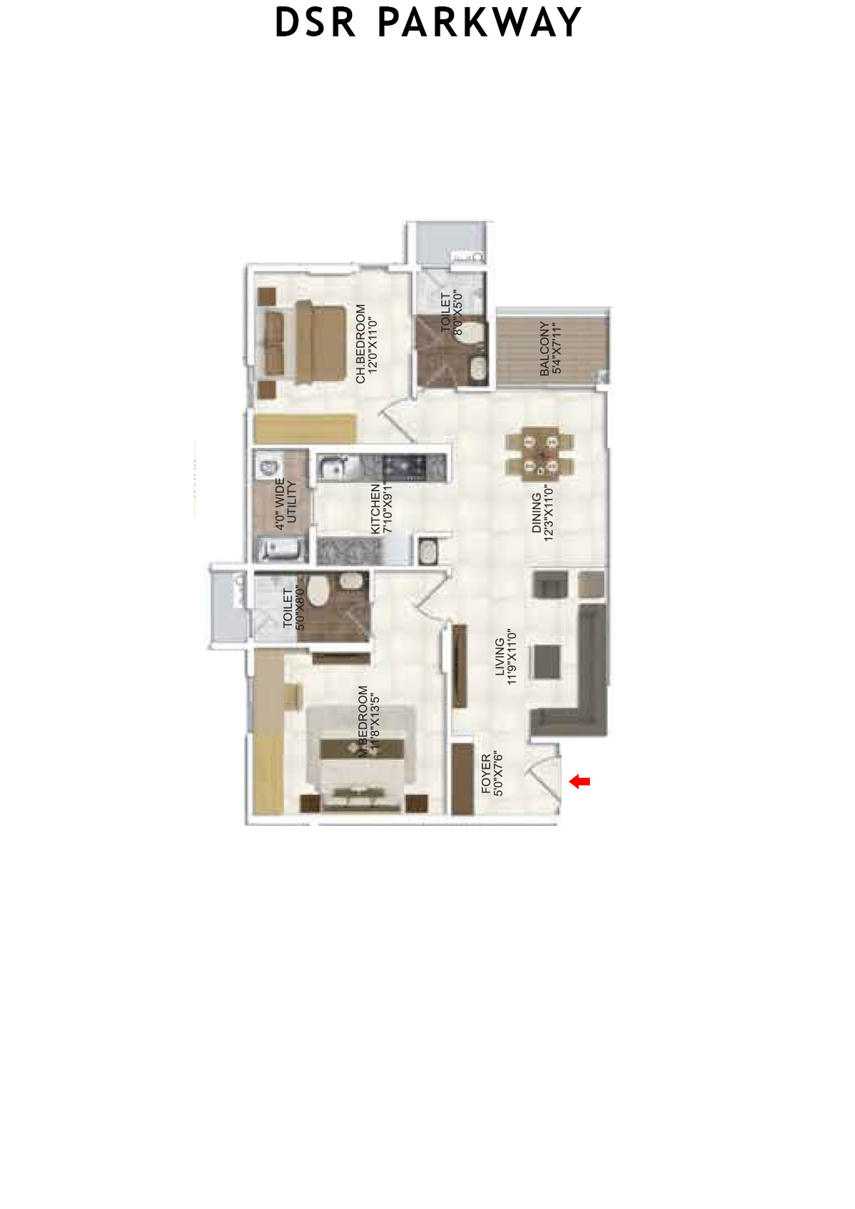 DSR Parkway Tower 1 Wing 7 Unit 1 Floor Plan