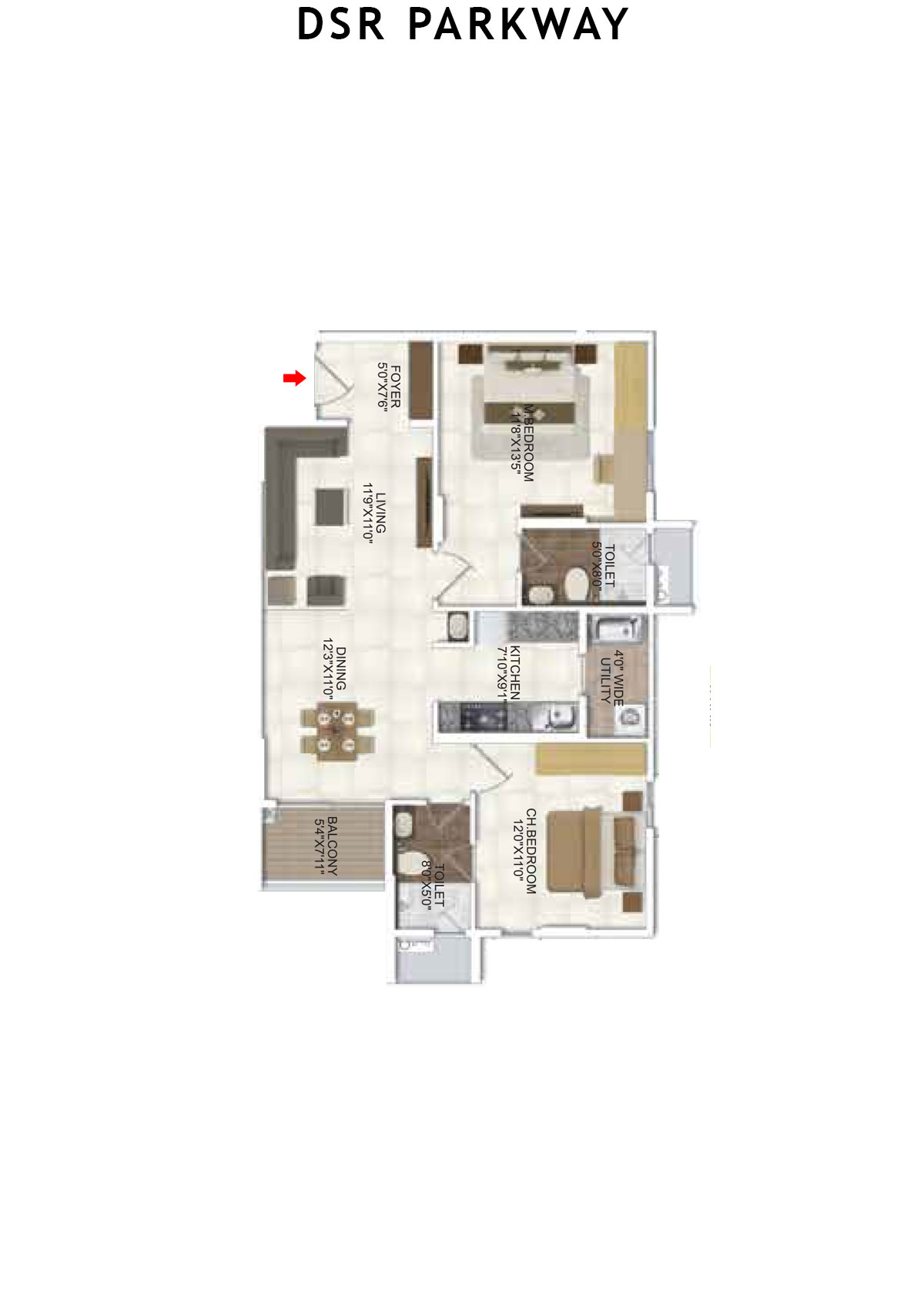 DSR Parkway Tower 1 Wing 7 Unit 3 Floor Plan