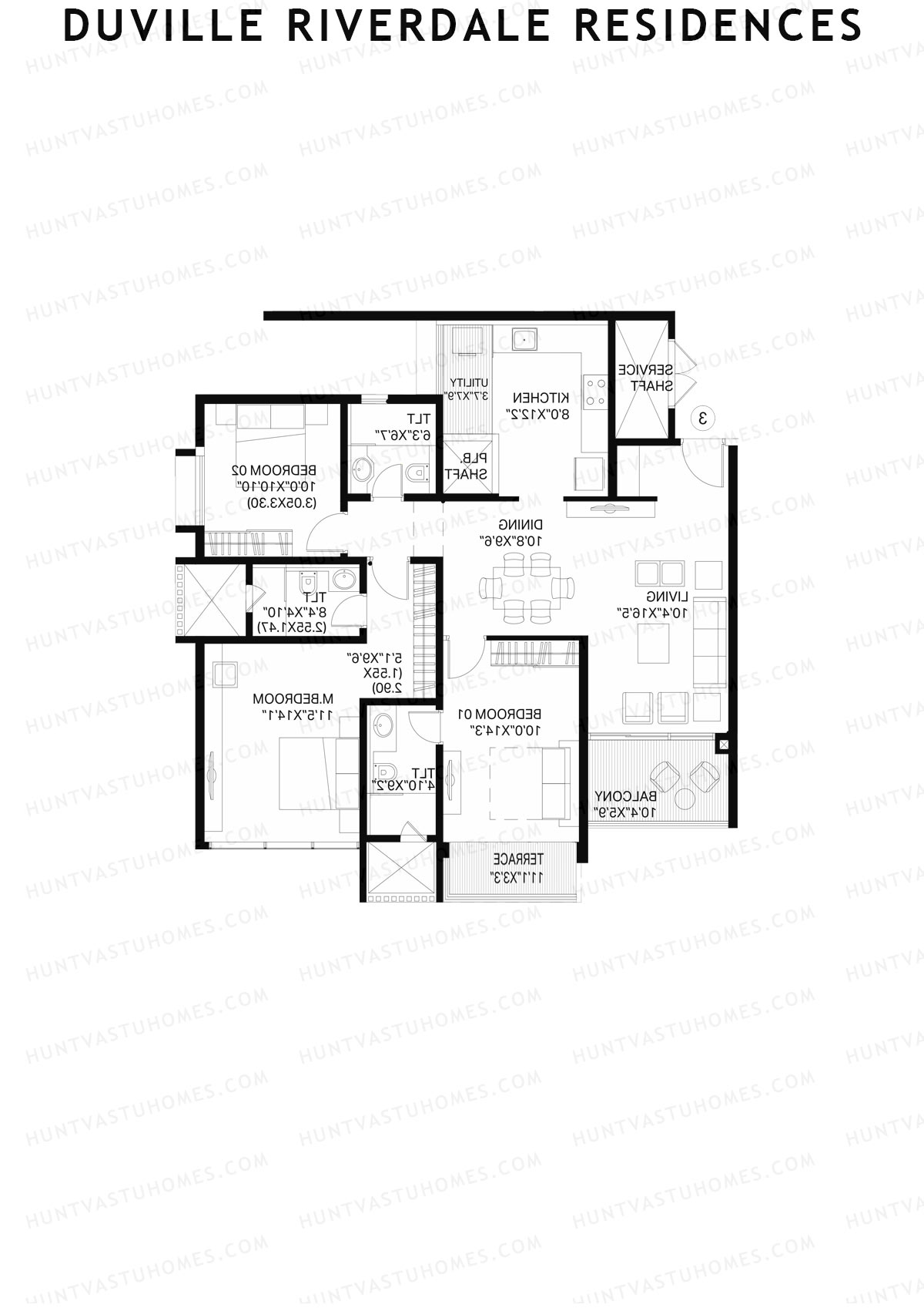 Duville Riverdale Residences, Tower E1, Unit 4, 3BHK, Super Area 1199   sq ft 