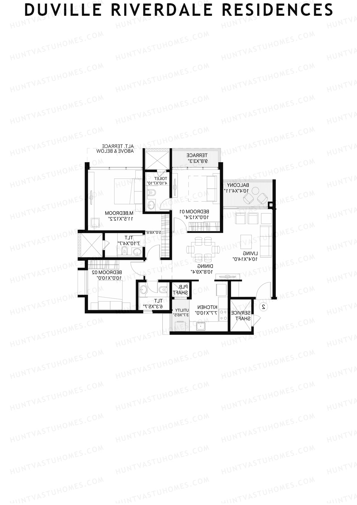 Duville Riverdale Residences, Tower E2, Unit 1, 3BHK, Super Area 1061   sq ft 