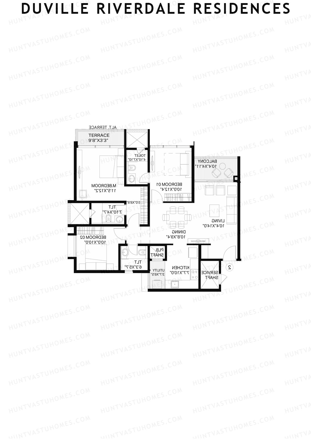 Duville Riverdale Residences, Tower E2, Unit 1, 3BHK, Super Area 1065   sq ft 