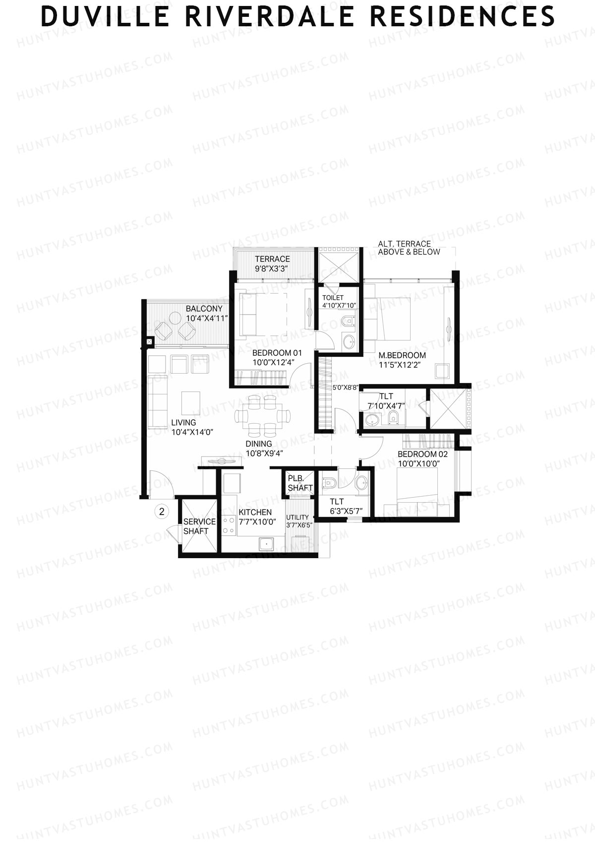 Duville Riverdale Residences, Tower E2, Unit 2, 3BHK, Super Area 1061   sq ft 