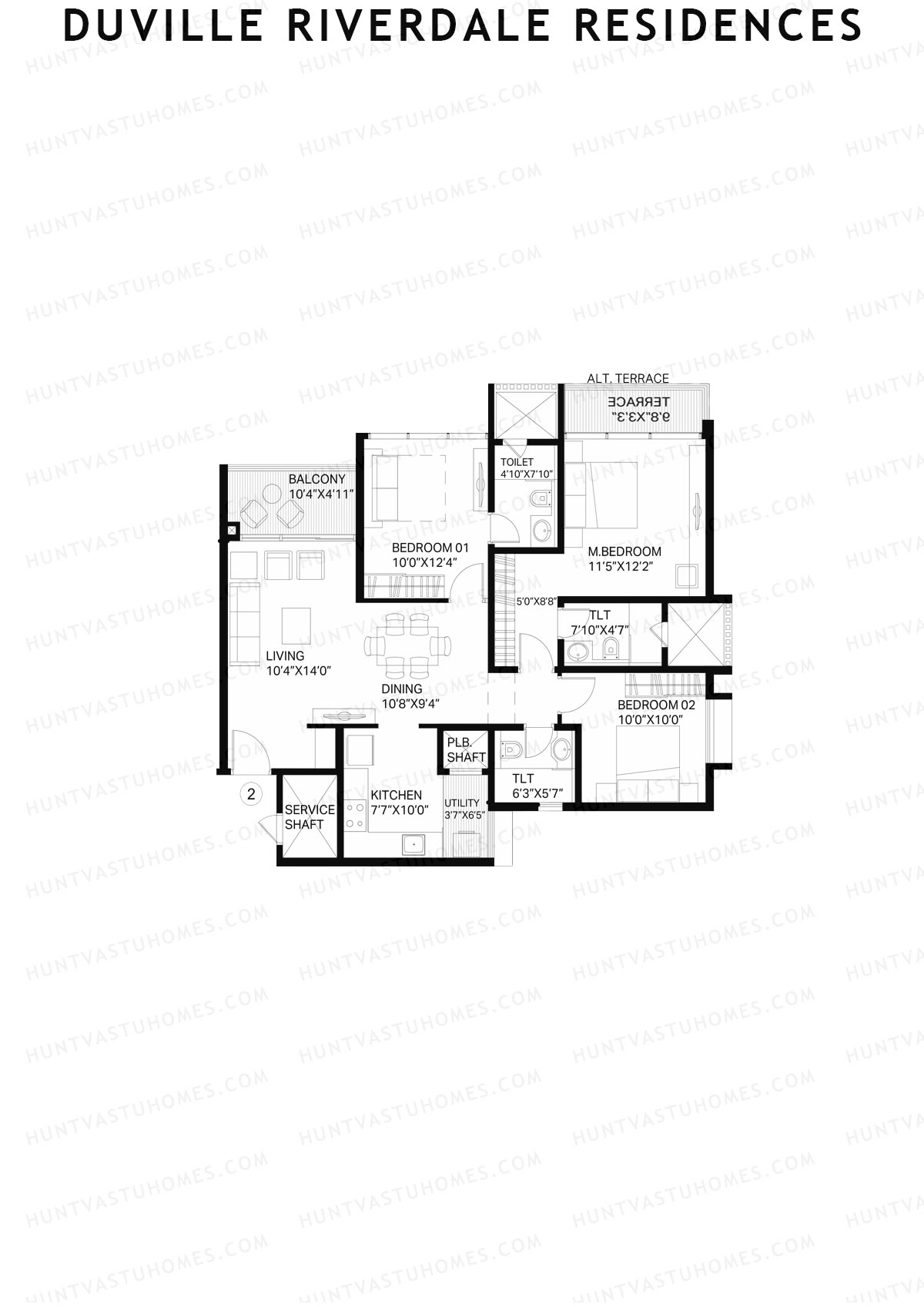 Duville Riverdale Residences, Tower E2, Unit 2, 3BHK, Super Area 1065   sq ft 
