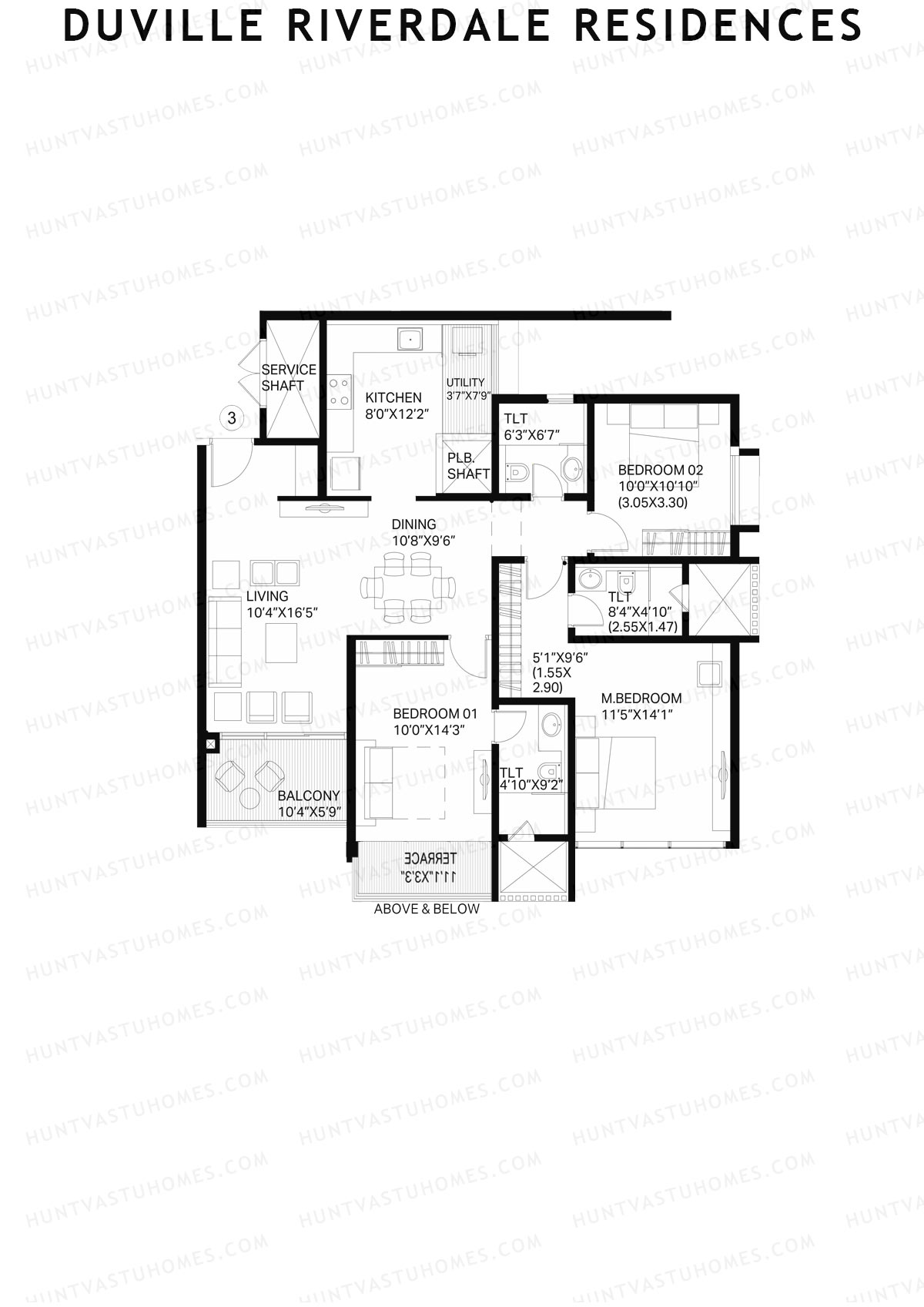 Duville Riverdale Residences, Tower E2, Unit 3, 3BHK, Super Area 1199   sq ft 