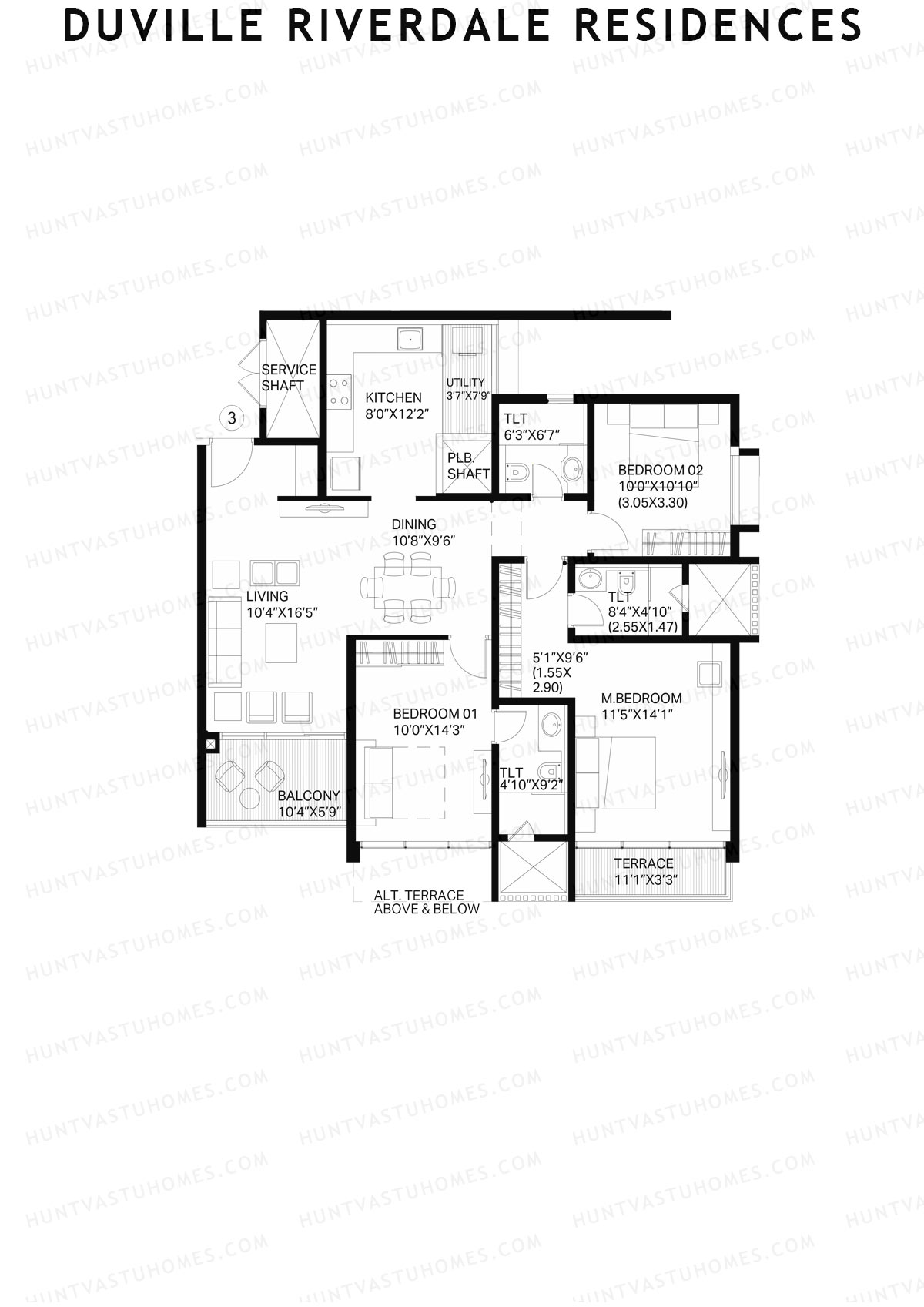 Duville Riverdale Residences, Tower E2, Unit 3, 3BHK, Super Area 1203   sq ft 