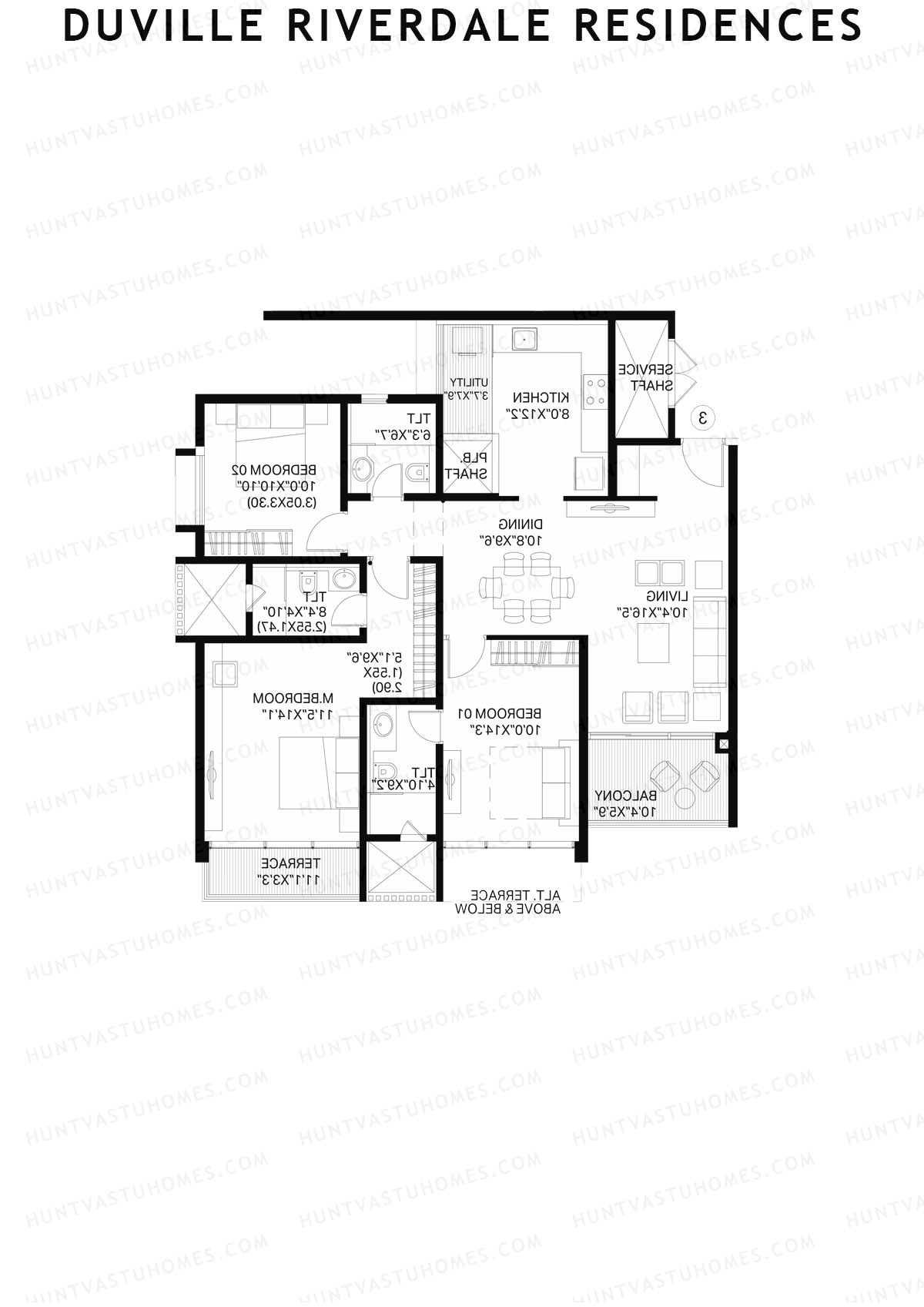 Duville Riverdale Residences, Tower E2, Unit 4, 3BHK, Super Area 1203   sq ft 