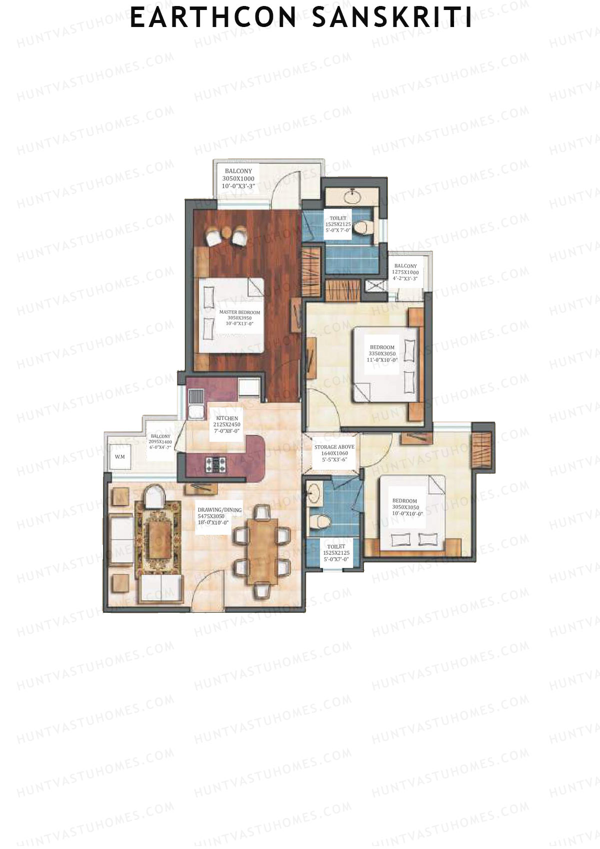 Earthcon Sanskriti, Tower A, Unit 1, 3BHK, Super Area 1170   sq ft 