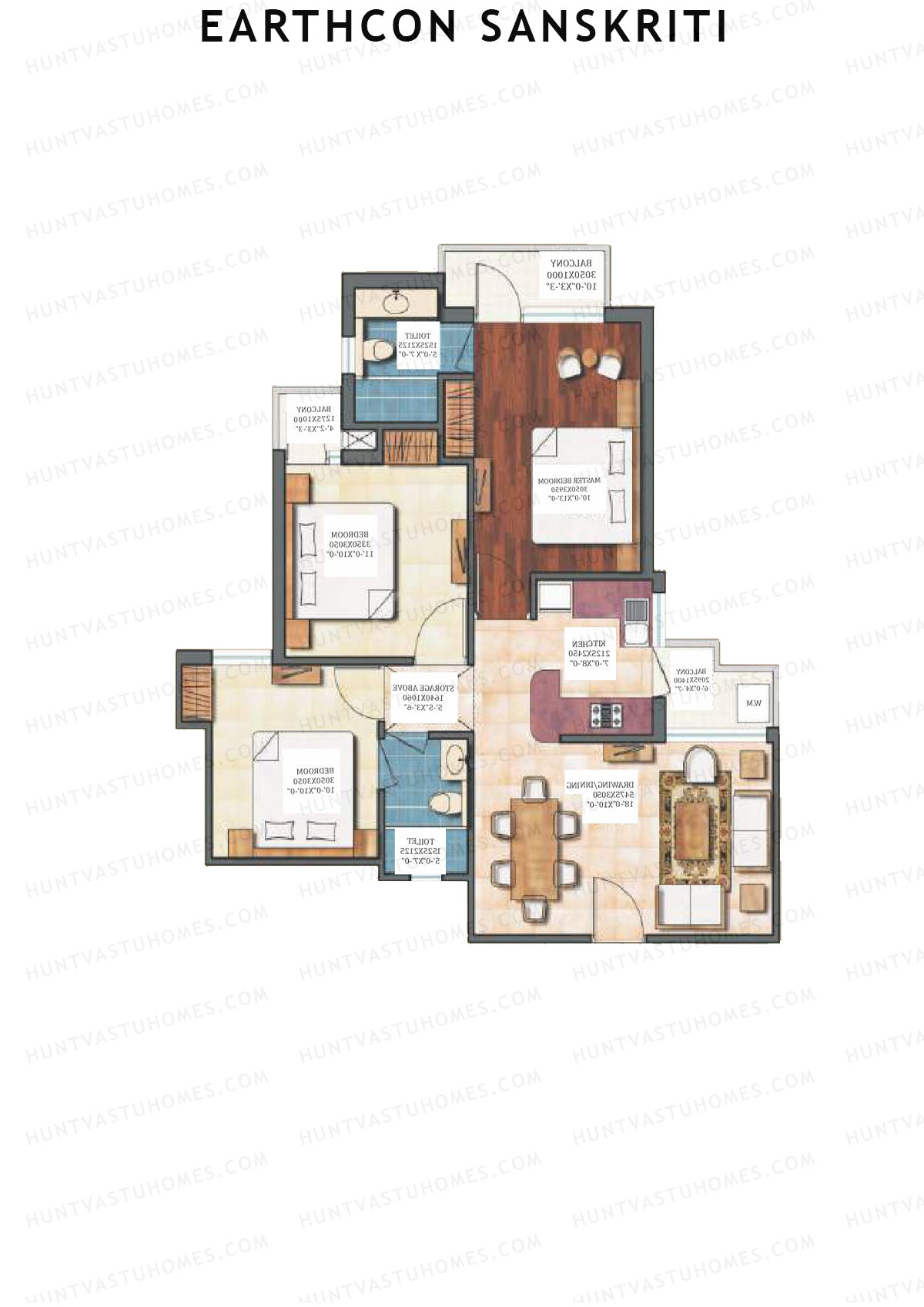 Earthcon Sanskriti, Tower A, Unit 2, 3BHK, Super Area 1170   sq ft 