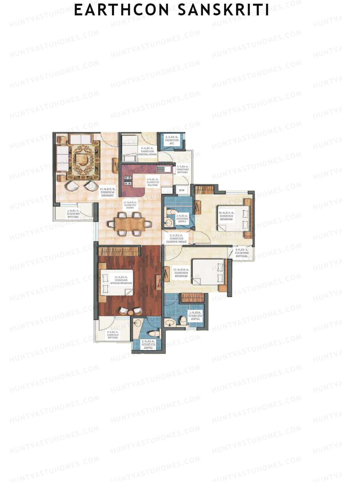 Earthcon Sanskriti, Tower A, Unit 4, 3BHK, Super Area 1467   sq ft 