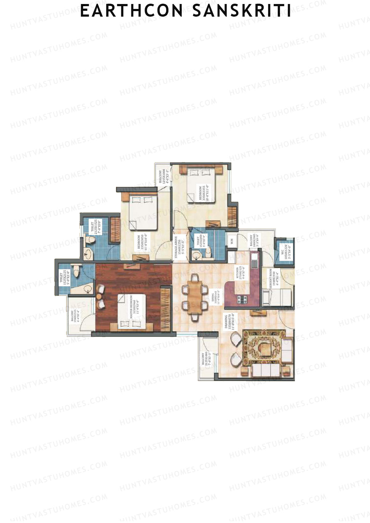 Earthcon Sanskriti, Tower A, Unit 5, 3BHK, Super Area 1467   sq ft 