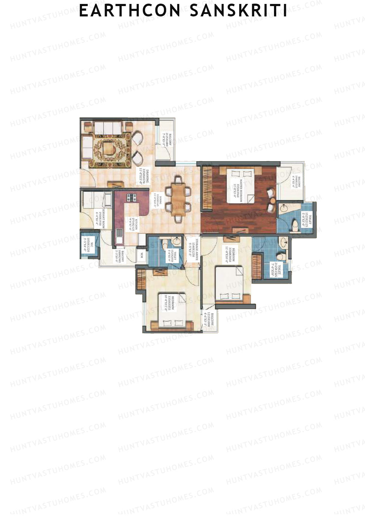 Earthcon Sanskriti, Tower A, Unit 7, 3BHK, Super Area 1467   sq ft 