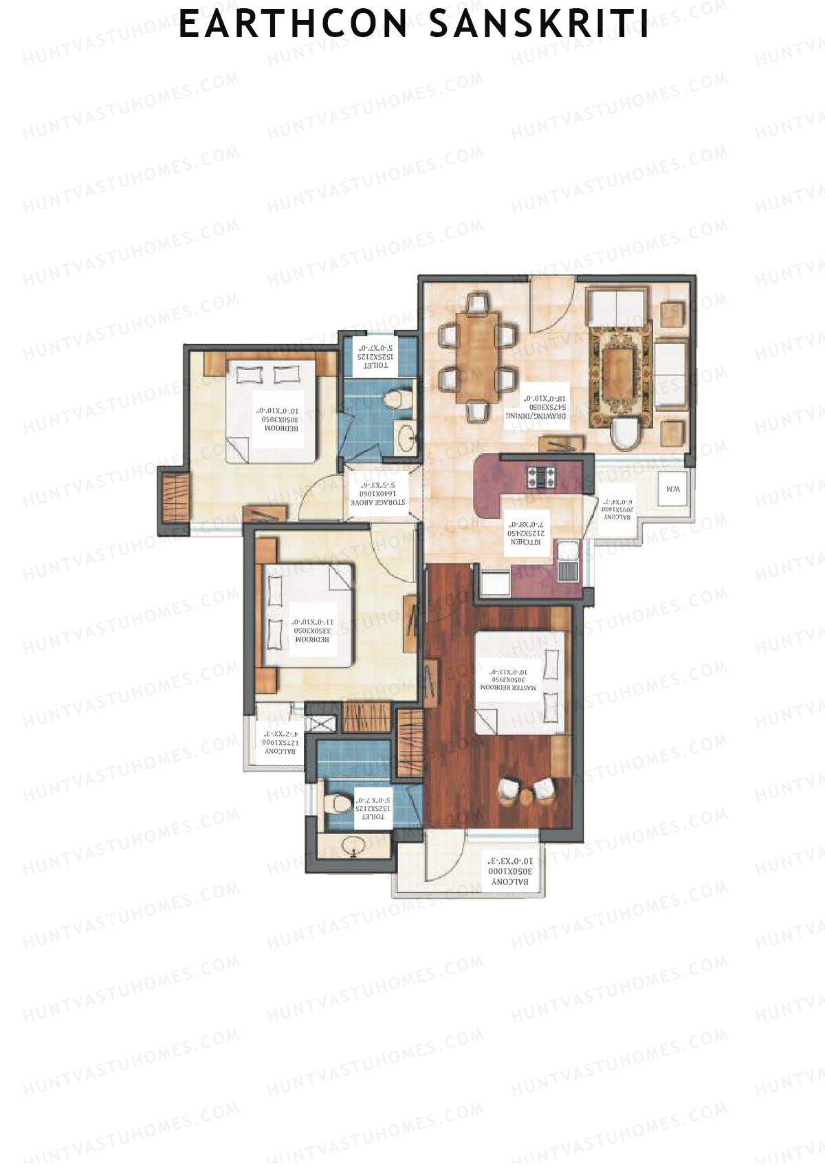 Earthcon Sanskriti, Tower B, Unit 6, 3BHK, Super Area 1170   sq ft 