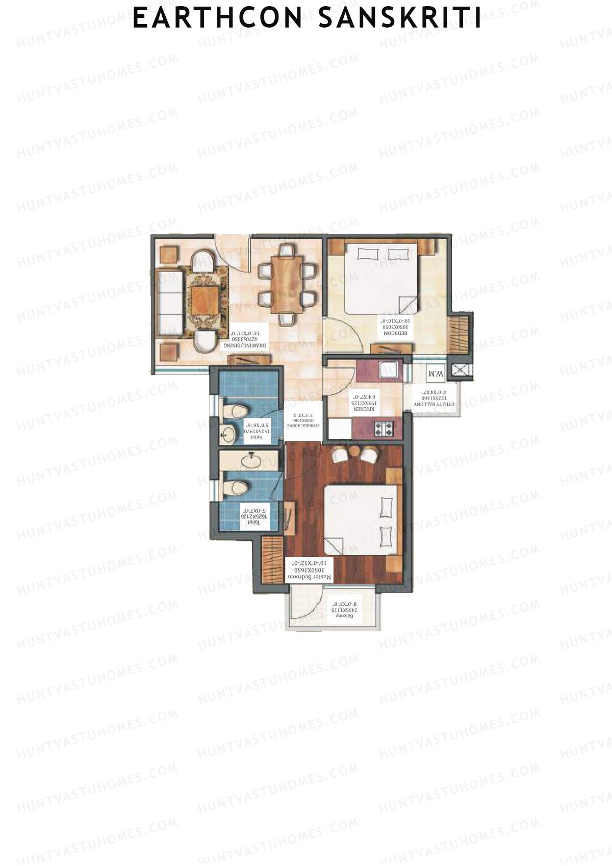 Earthcon Sanskriti, Tower C1, Unit 3, 2BHK, Super Area 793   sq ft 