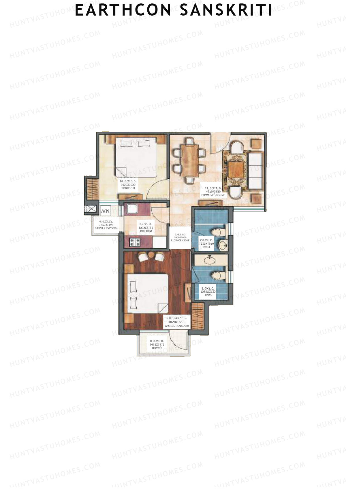 Earthcon Sanskriti, Tower C1, Unit 4, 2BHK, Super Area 793   sq ft 