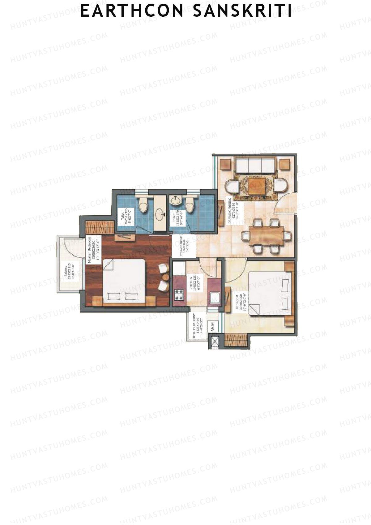 Earthcon Sanskriti, Tower C1, Unit 5, 2BHK, Super Area 793   sq ft 