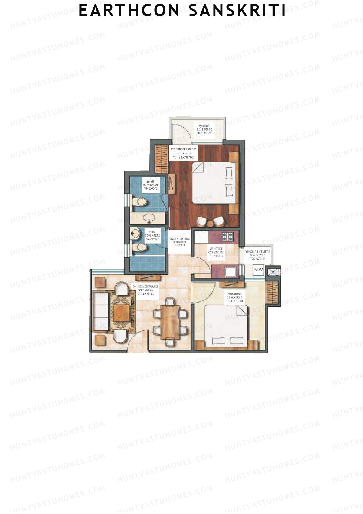 Earthcon Sanskriti, Tower C, Unit 3, 2BHK, Super Area 793   sq ft 