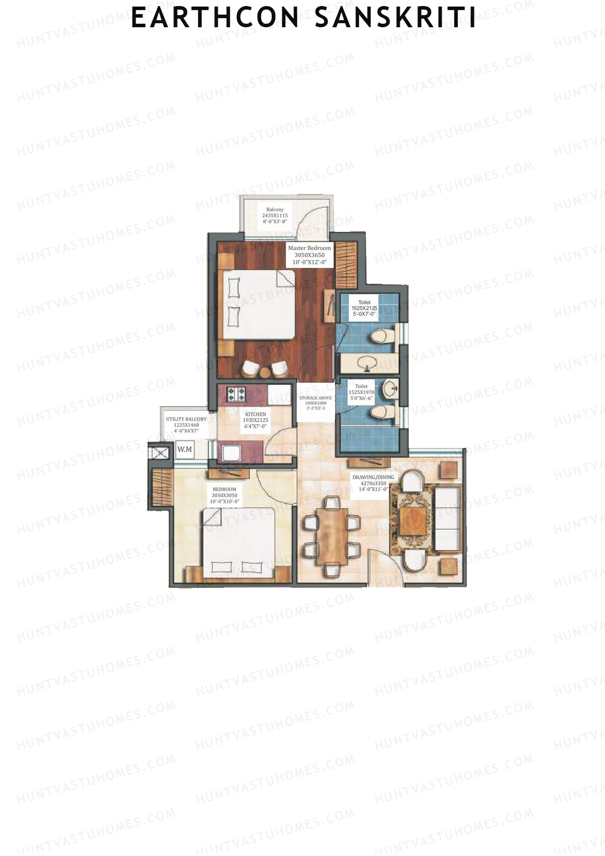 Earthcon Sanskriti, Tower C, Unit 4, 2BHK, Super Area 793   sq ft 
