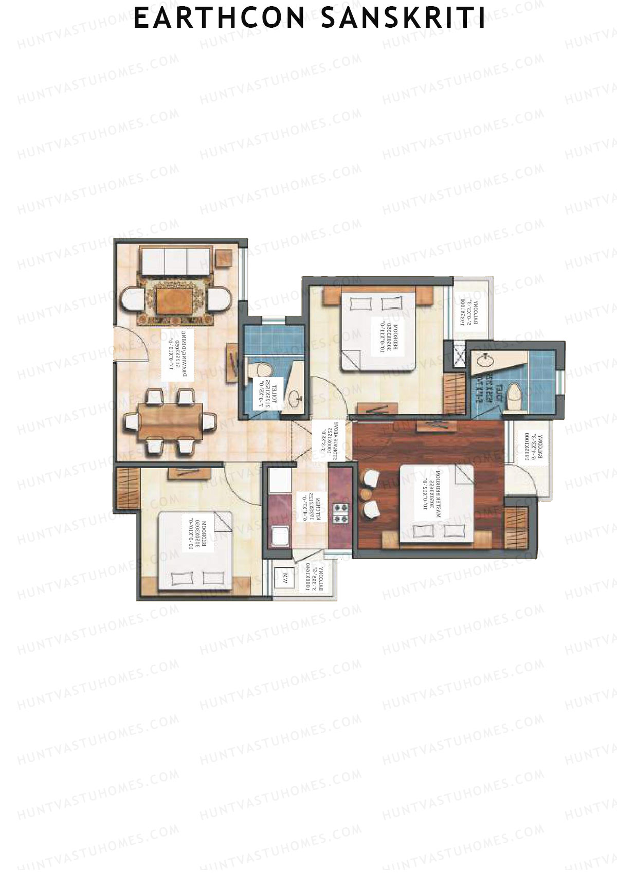Earthcon Sanskriti, Tower C, Unit 9, 3BHK, Super Area 1062   sq ft 