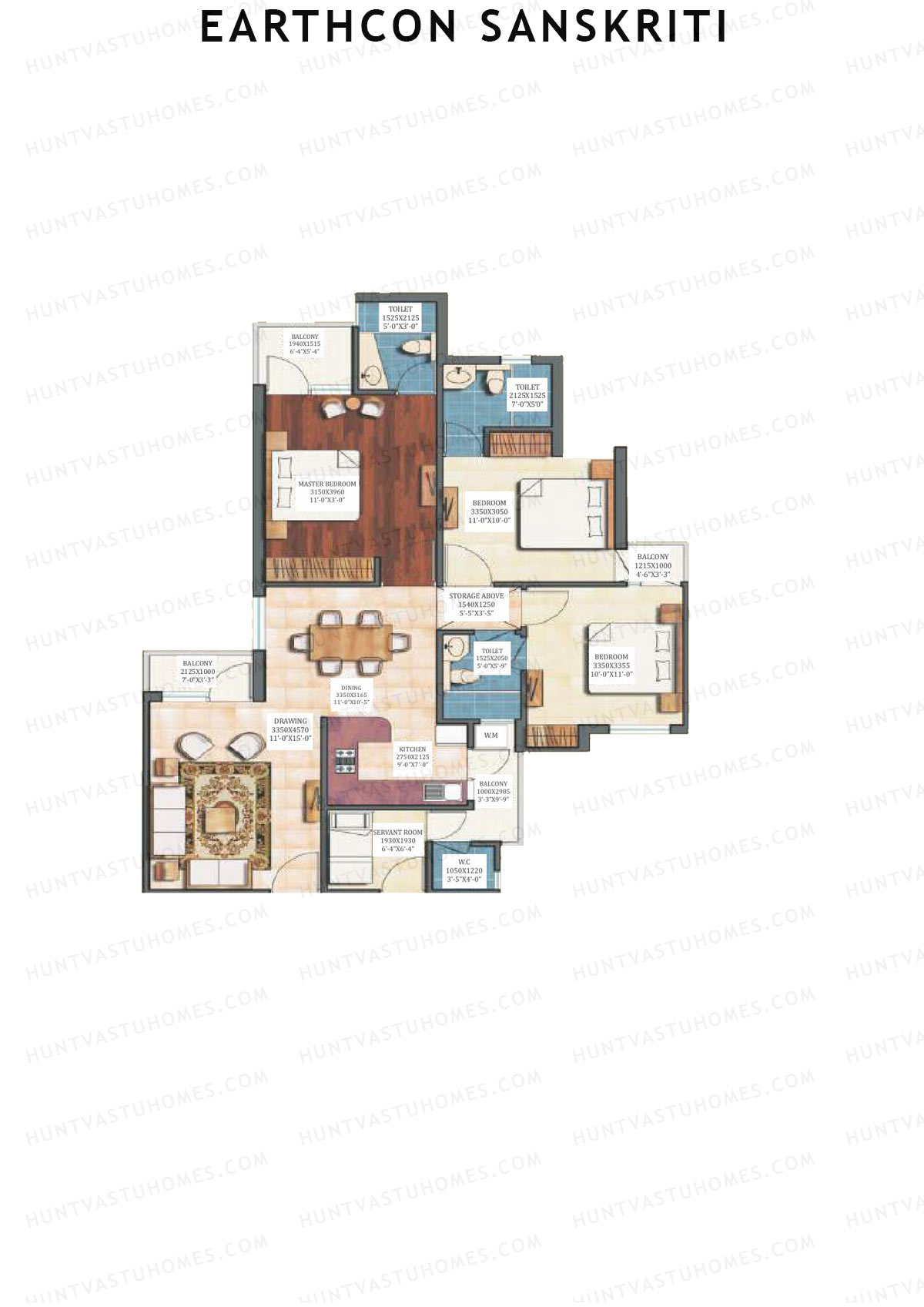 Earthcon Sanskriti, Tower D, Unit 4, 3BHK, Super Area 1467   sq ft 