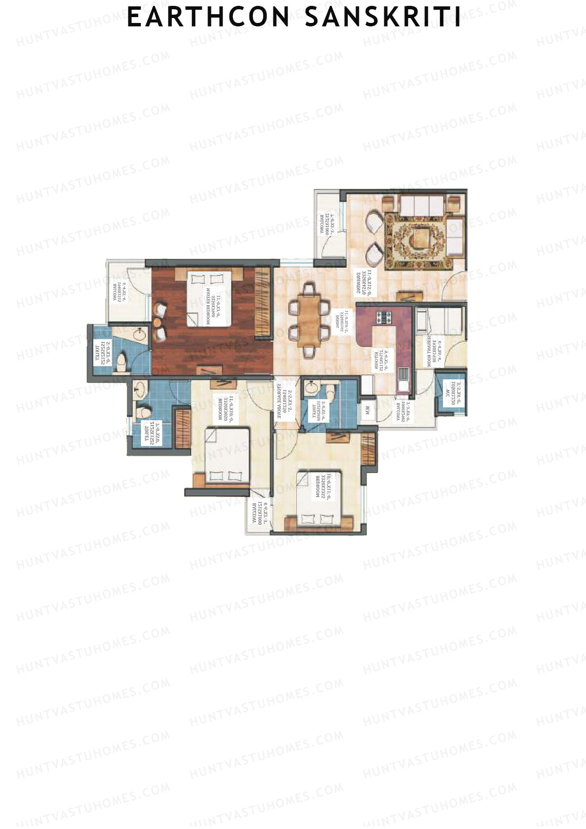Earthcon Sanskriti, Tower D, Unit 5, 3BHK, Super Area 1467   sq ft 
