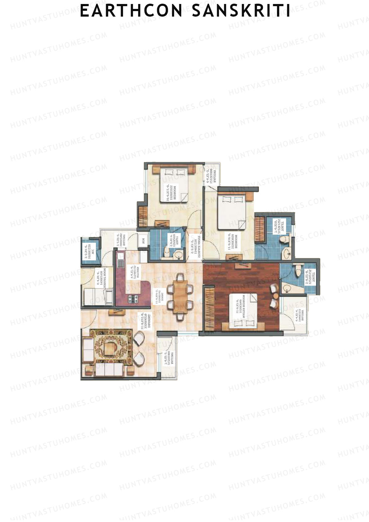 Earthcon Sanskriti, Tower D, Unit 7, 3BHK, Super Area 1467   sq ft 