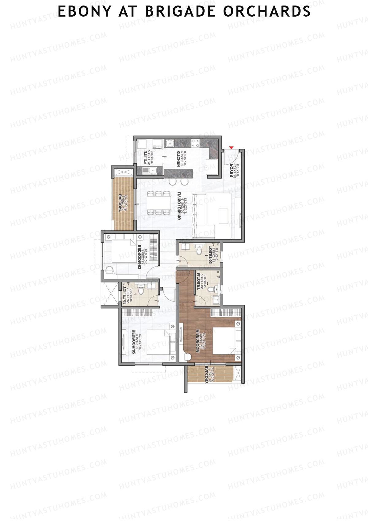 Ebony at Brigade Orchards, Tower B, Unit 7 (Type C), 3BHK, Super Area 1846   sq ft 