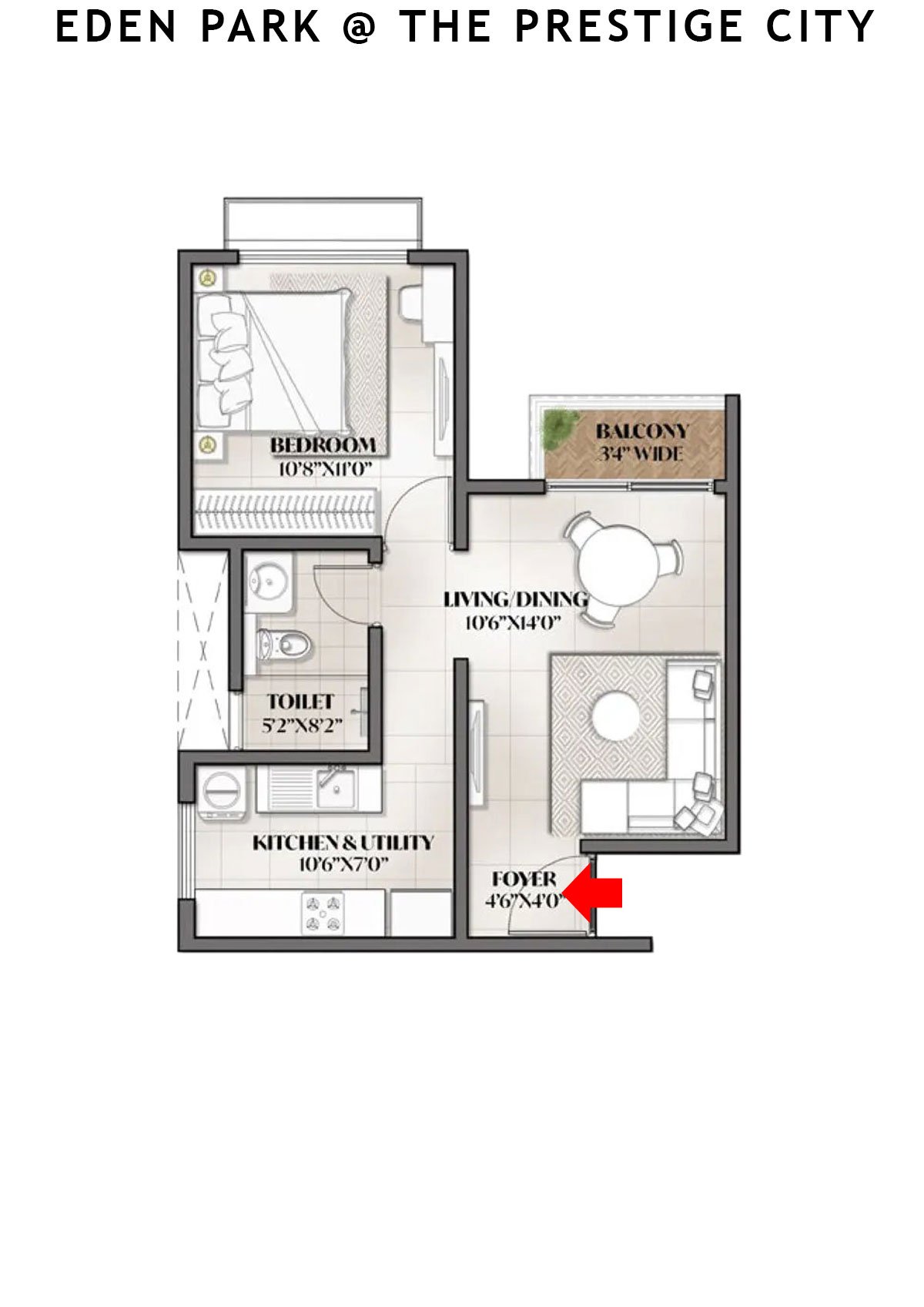 Eden park At The Prestige City Tower 1 Unit 1 (Type A2) Floor Plan